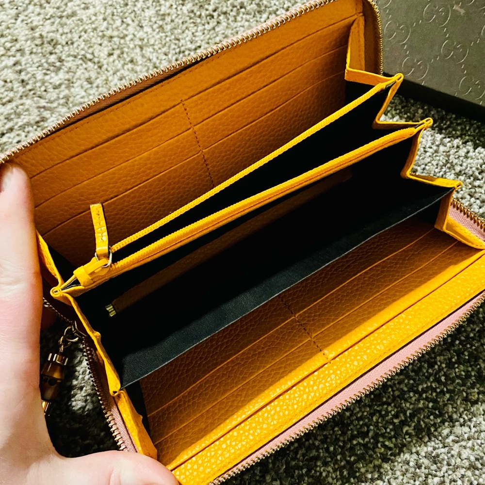 EUC GUCCI LE Japan Exclusive Two Tone Pink & Orange Leather Bamboo Long Wallet - Picture 12 of 16